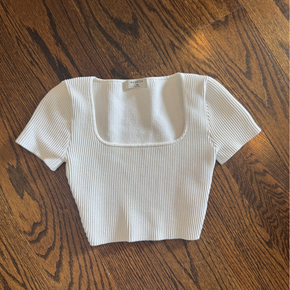 Babaton White Ribbed crop top